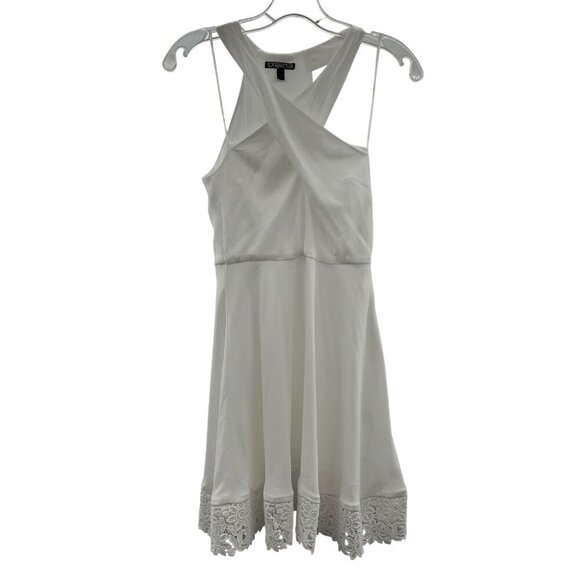 Express Women's A-Line Sleeveless Dress Lace Hem White Size 2 - Picture 1 of 9